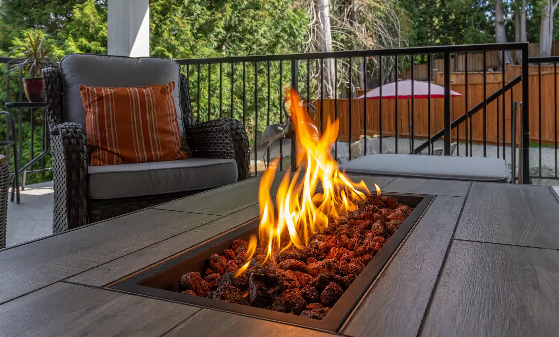 outdoor fire table on patio